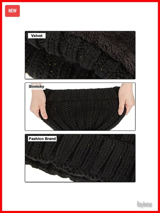 Winter Hat Scarf Gloves Set Fleece Lined Knit Beanie Touch Screen Gloves